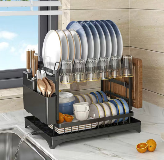 2 Tier Stylish Dish Drainer with Utensil Holder